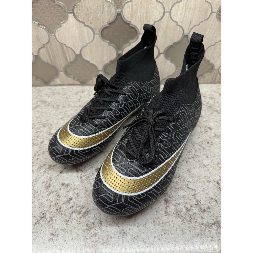 Unbranded Soccer Cleats High Top Ankle Protect Black Gold Logo New Size 37(US 5)
